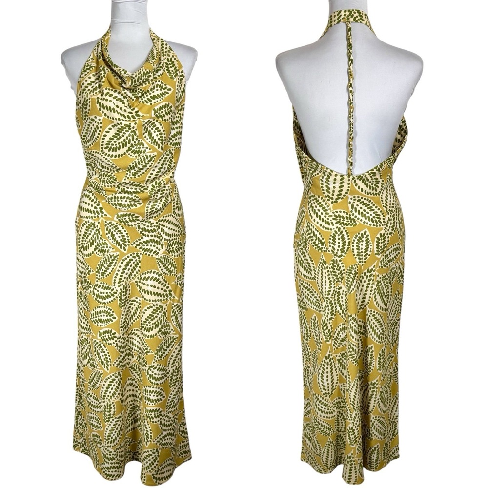 NWT ZARA‎ Tropical Print Midi Dress Size S Open Back Halter Linen Blend Resort